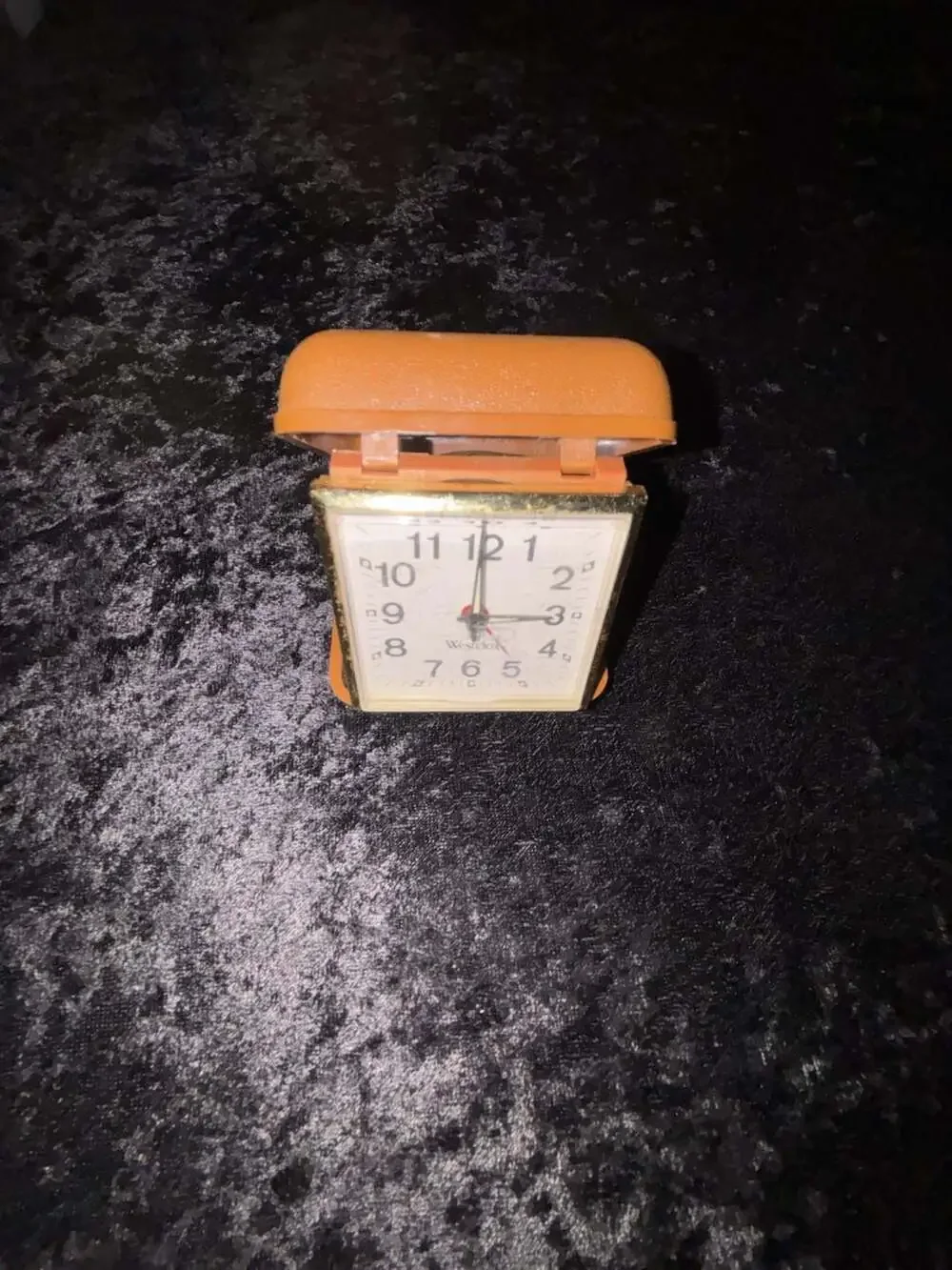 Vintage Westclox Mechanical Wind-Up Folding Travel Alarm Clock in Brown Plastic